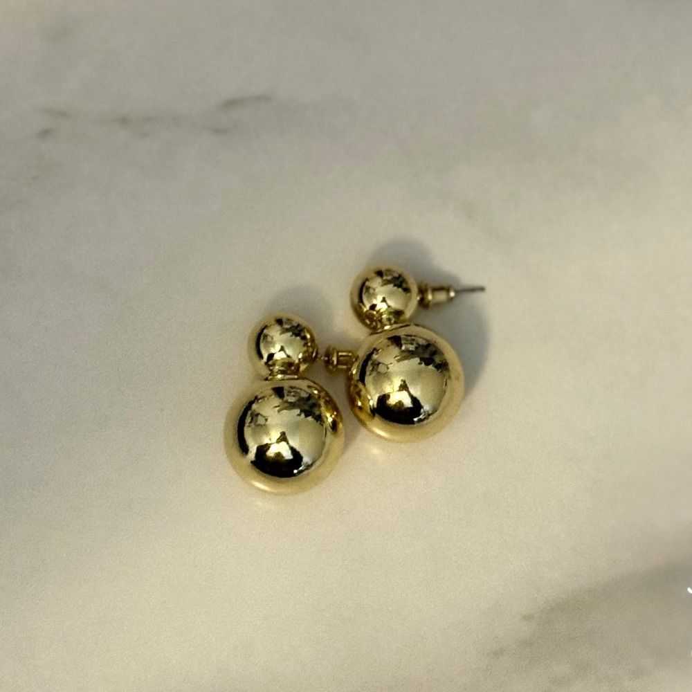 Classy Double‎ Bauble Gold Drop Earrings